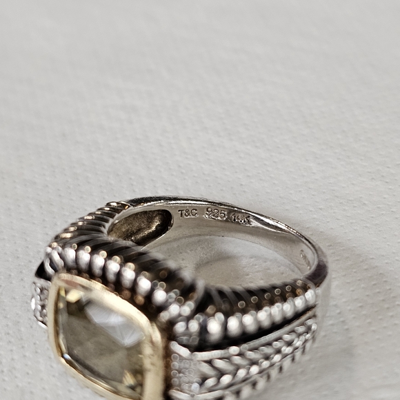 Genuine Town & Country Citrine & Diamond Ring in 14K & Sterling Silver Sz 6! - Picture 5 of 6